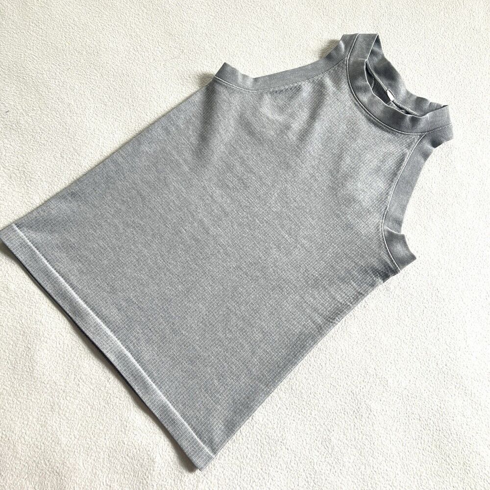 Athleta Women Solid Gray High Neck Ribbed Renew Seamless Racerback Tank Top XS - Picture 2 of 7